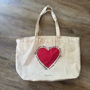 Sezane Mon Amour Red Heart 100% Cotton Canvas Tote Bag French Paris Limited